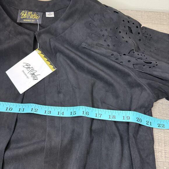 Bob Mackie Wearable Art Womens Faux Suede Jacket Black Cut Out Detail Medium - Picture 8 of 9